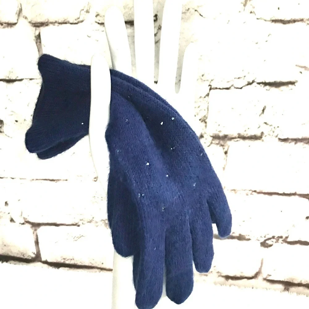 NWT Embellished Navy Blue Knit Gloves One size 1 Pair NEW WITH TAGS